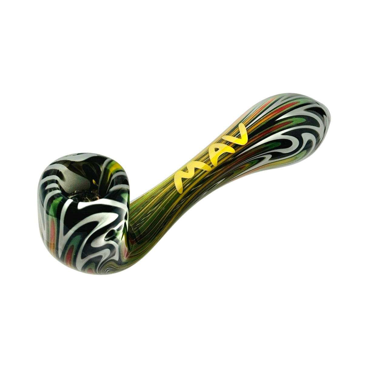 MAV Glass Wig Wag Golden 5β Sherlock Hand Pipe with Colored Swirls - Side View