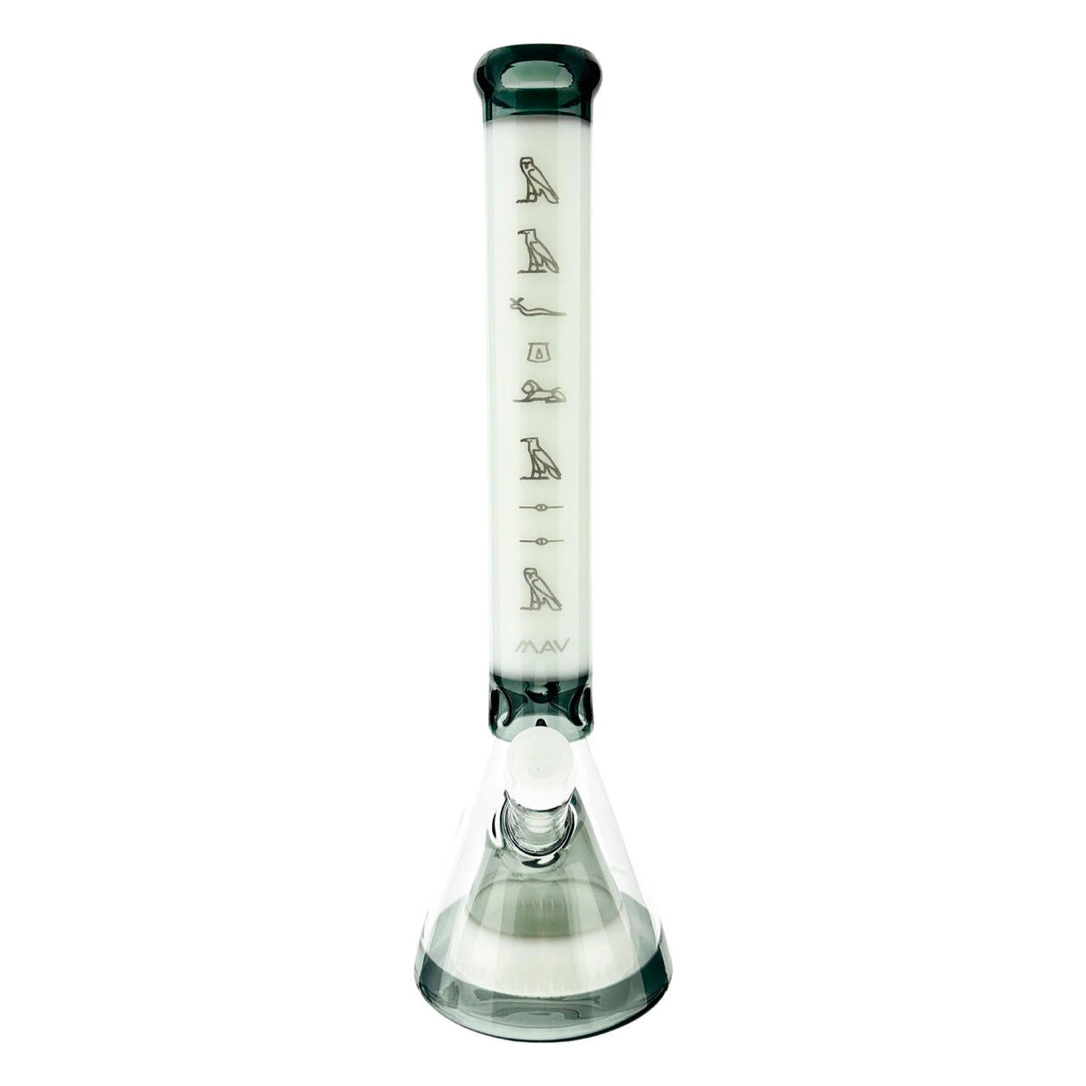 MAV Glass 18" Hieroglyph Pyramid Beaker Bong with Ice Pinch, Front View on White Background