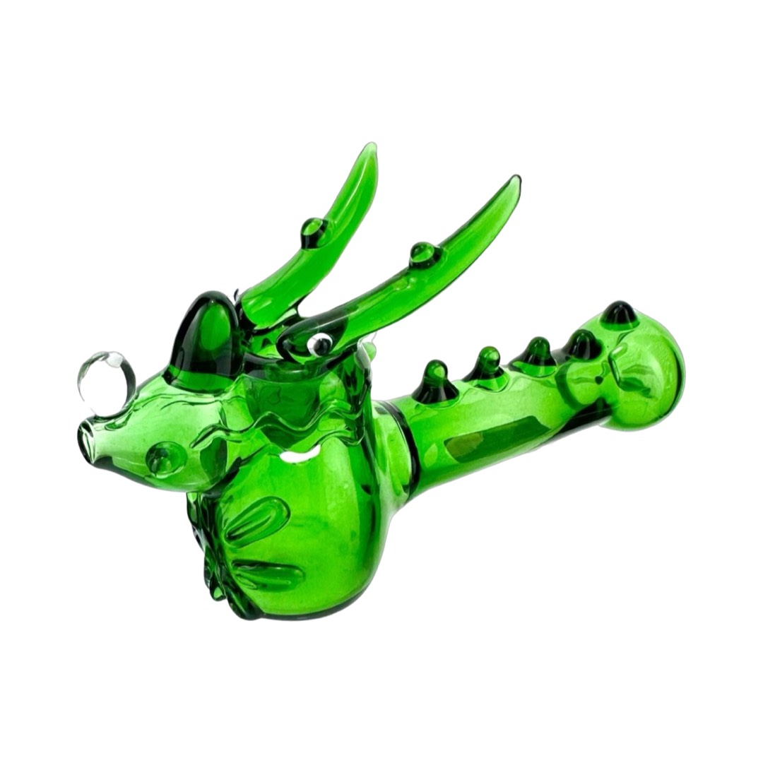 AFM Dragon Worked Lime Glass Hand Pipe with Borosilicate Design - Top View