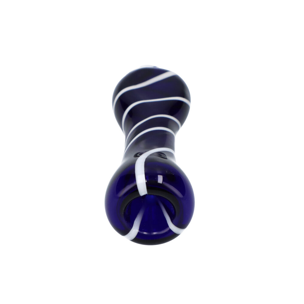 Compact 3.25" Striped Glass Chillum Pipe in Blue and White - Portable One-Hitter