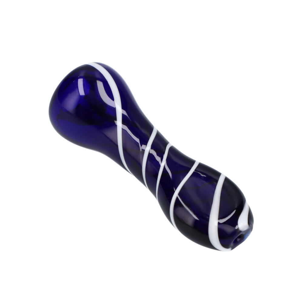 Compact 3.25" Valiant Distribution Striped Glass Chillum Pipe in Blue with White Stripes, Portable Design