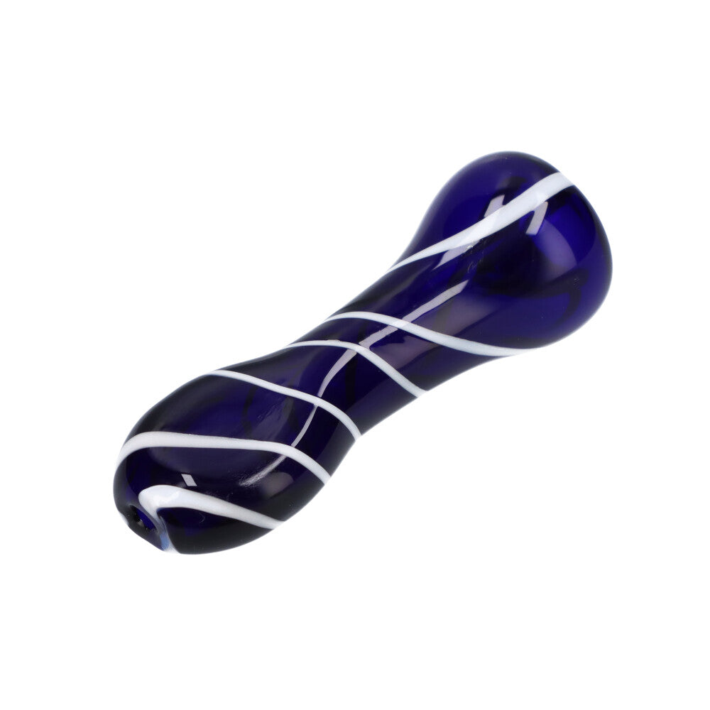 Compact 3.25" Striped Glass Chillum Pipe in Blue, Ideal for Dry Herbs, Portable Design