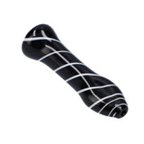 Compact Striped Glass Chillum Pipe by Valiant Distribution, Black with White Lines, 3.25" Long, Portable