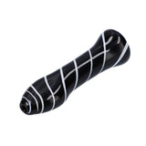 Compact black and white striped glass chillum pipe by Valiant Distribution, 3.25" size, for dry herbs