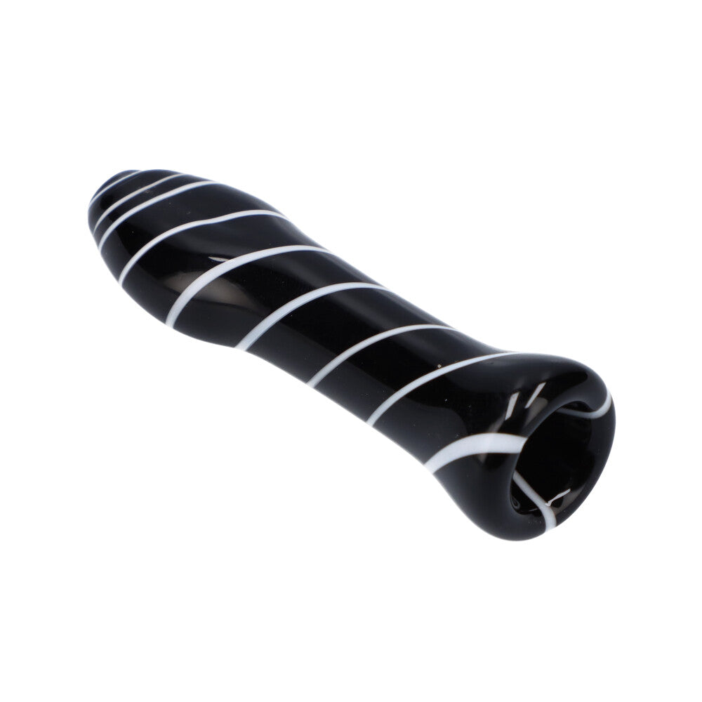 Compact Striped Glass Chillum Pipe by Valiant Distribution, Portable 3.25" Size, Angled Side View
