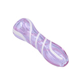 Compact Striped Glass Chillum Pipe in Purple, Portable One-Hitter, Top View on White Background