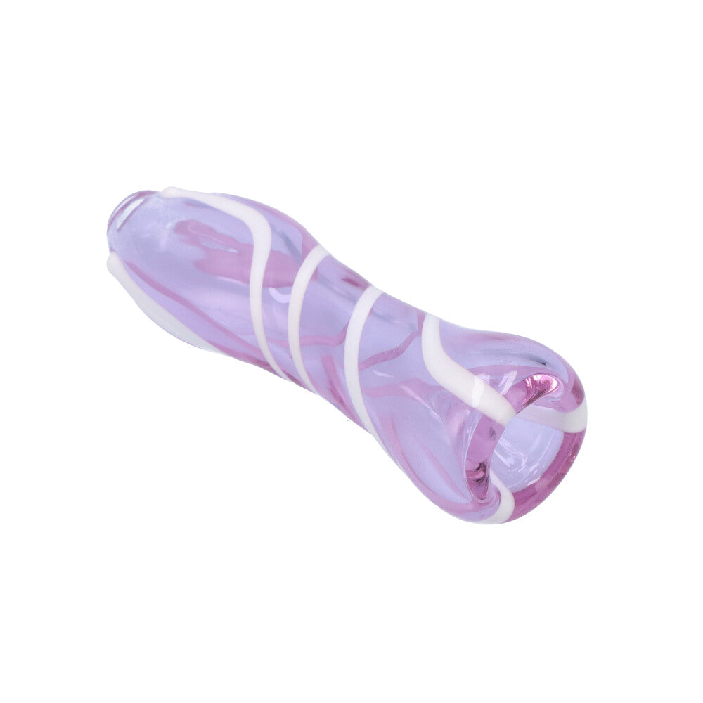 Compact Striped Glass Chillum Pipe in Pink, Portable 3.25" Hand Pipe by Valiant Distribution