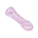 Compact Striped Glass Chillum Pipe in Pink, Portable 3.25" One-Hitter, Top View