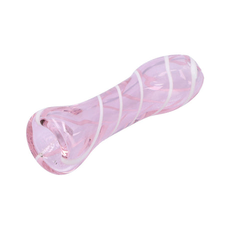 Pocket-Sized Striped Pink Glass Chillum Pipe by Valiant Distribution on white background