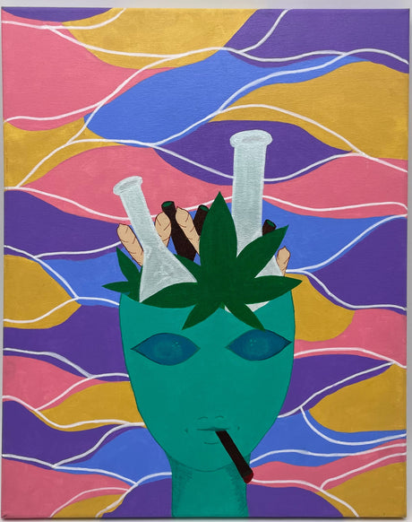 POT HEAD by Alyssa - Colorful 20x16 Poster Featuring Abstract Art with Cannabis Motif