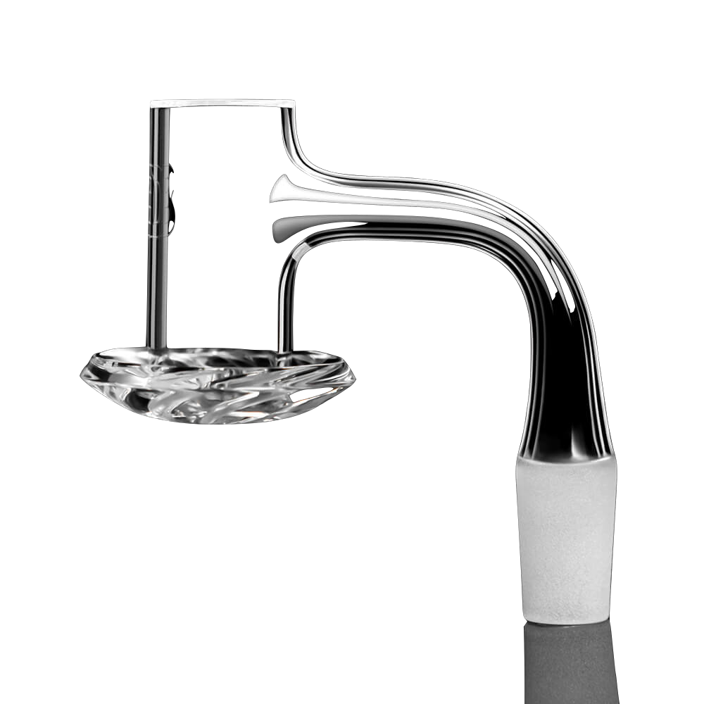 DANK BANGER Quartz Centrifuge Banger with Beveled Edge, 14mm 90°, Lab-Tested for Purity, Isolated on Black