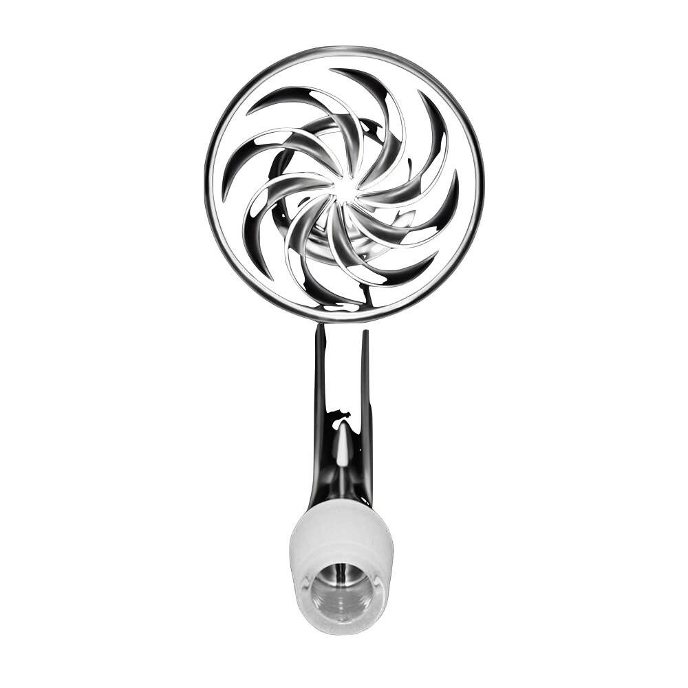 DANK BANGER Quartz Centrifuge Banger, 14mm 90°, Beveled Edge, Lab-Tested, Front View on White