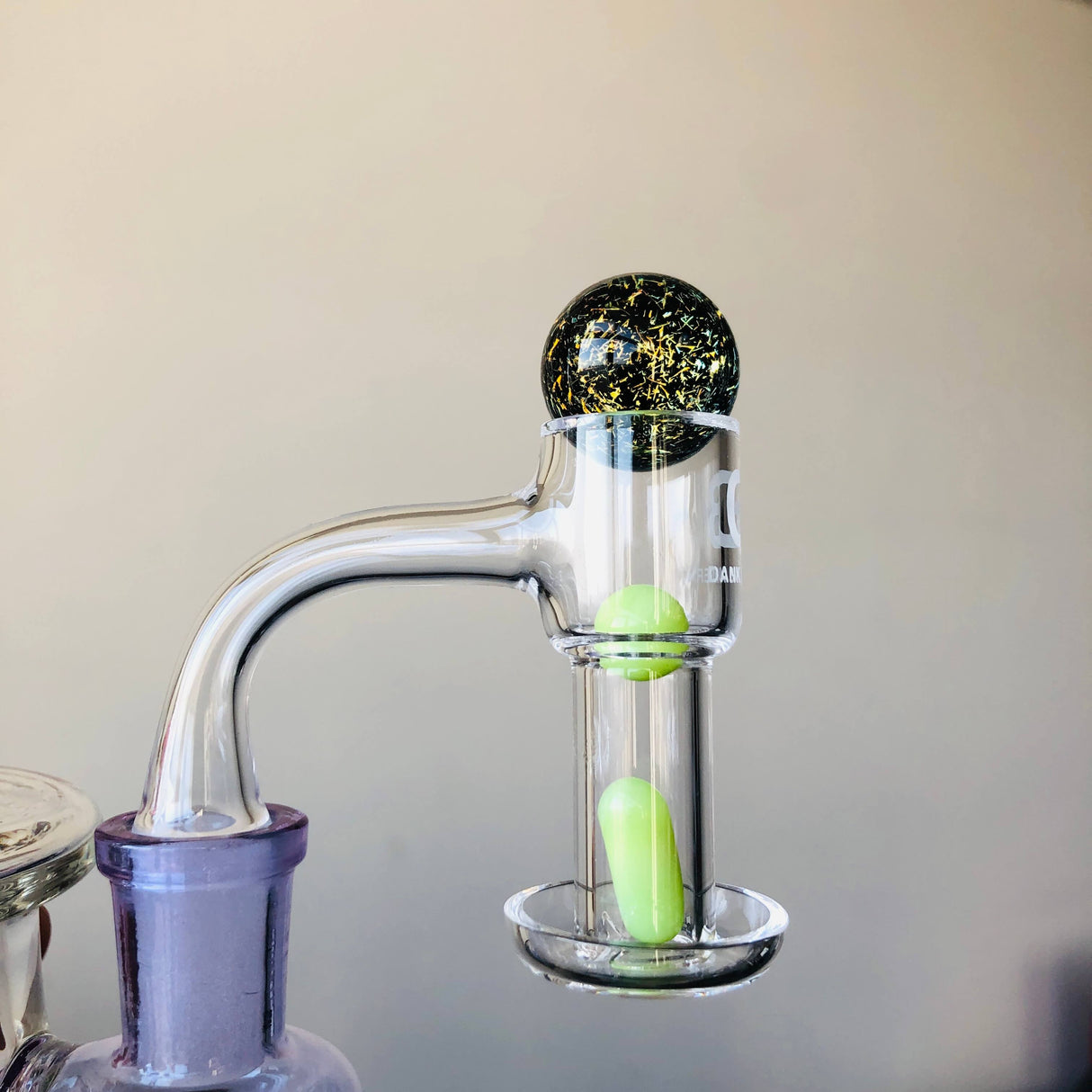 Dank Banger Quartz Terp Slurper Combo Set, 25mm, 14mm Male Joint, side view on dab rig