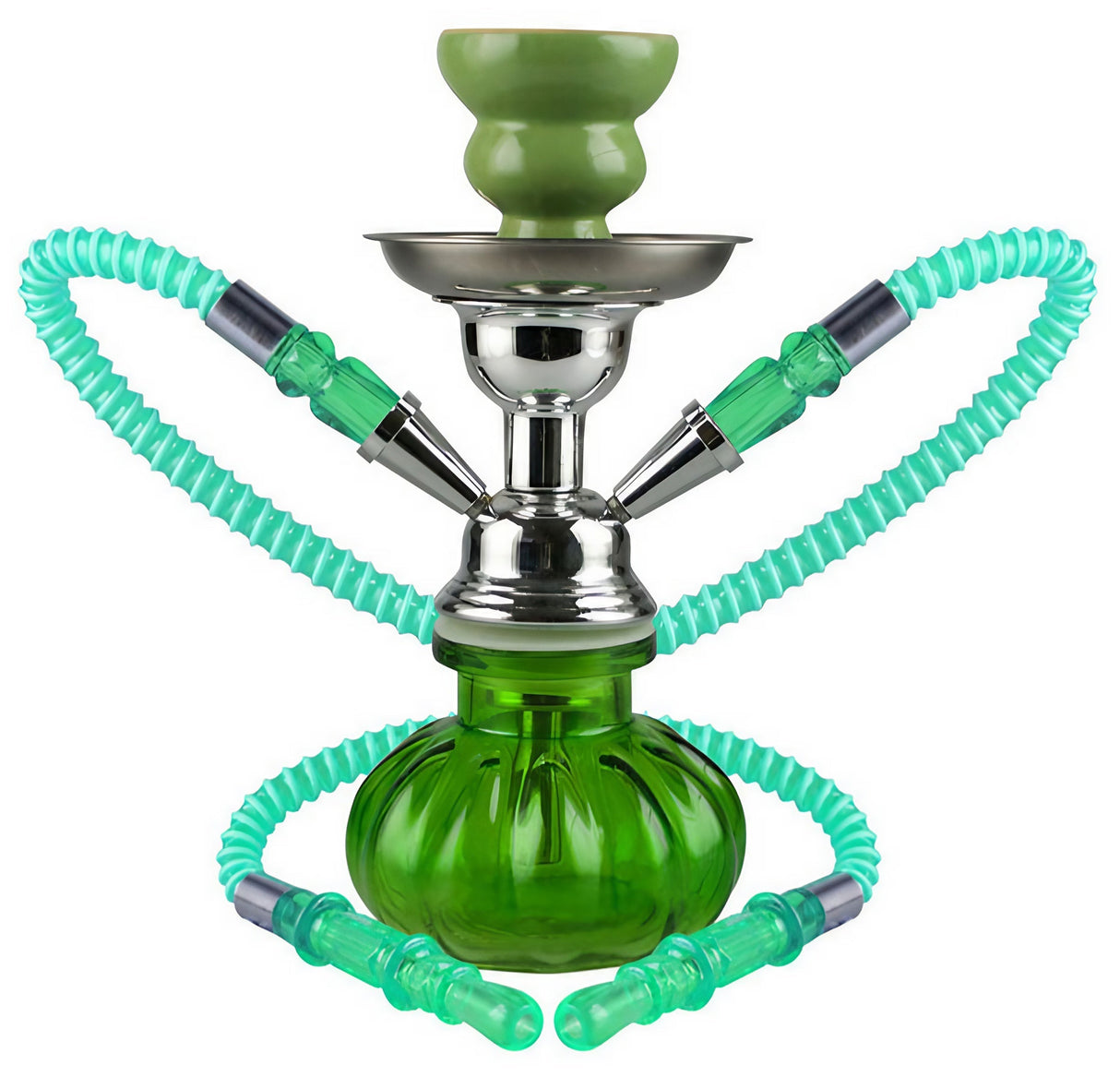 Premium Hookah 2-Hose 'The Pumpkin' in Green, 10" Compact Size, Perfect for Social Smoking