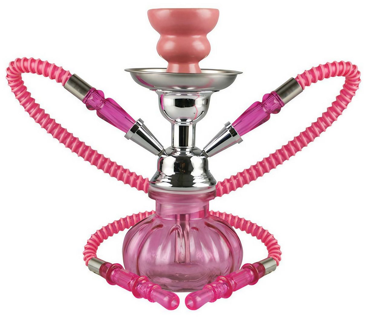 Premium Hookah 2-Hose Pumpkin Hookah in Pink - Front View on White Background