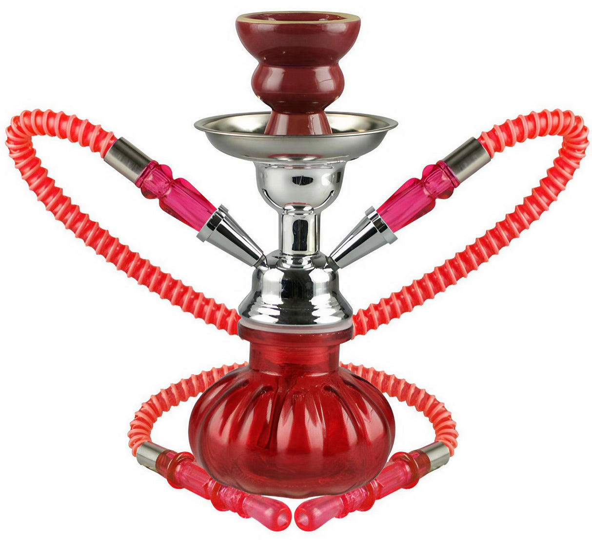 Premium Hookah 2-Hose 'The Pumpkin' in Red, 10" Compact Design, Front View on White Background