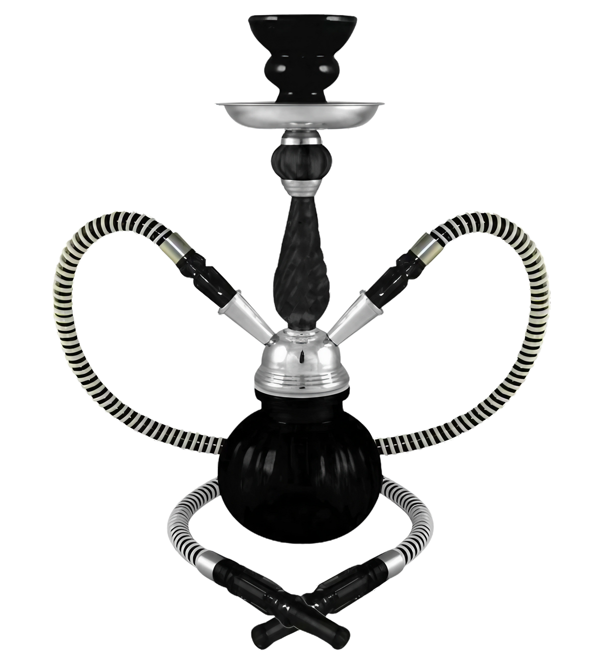 Premium Hookah Posh 12" 2-Hose Ceramic Hookah, front view on a striped background