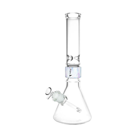 Prism Standard Beaker Water Pipe, 14" Clear Borosilicate Glass, Front View with Downstem and Bowl