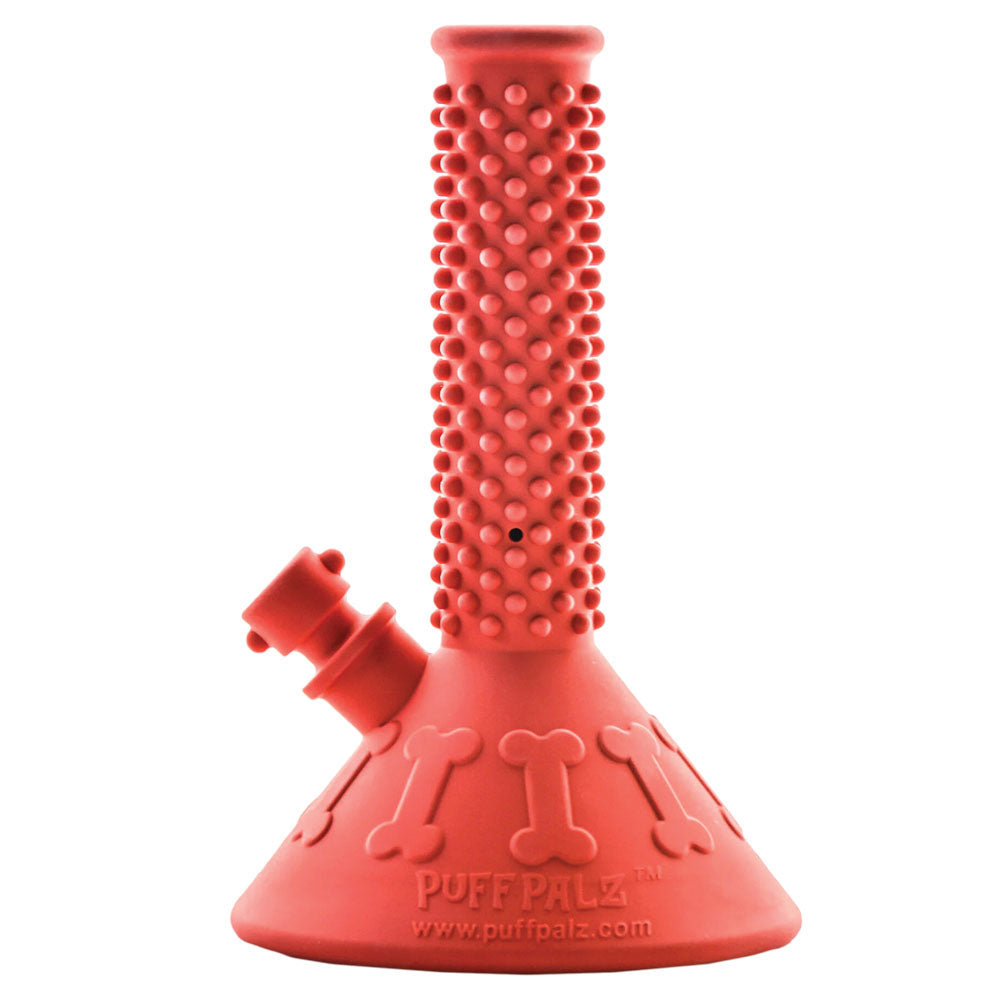 Puff Palz Beaker Buddy Dog Toy in Red Silicone, Durable with Textured Surface, Front View