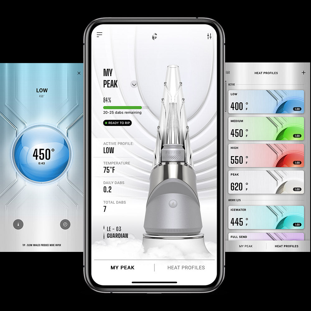 Puffco Guardian Peak Pro Smart Rig displayed on a smartphone app for temperature control
