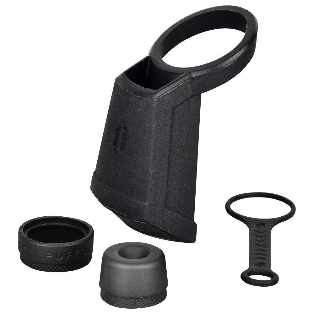 Puffco Peak Black Travel Pack silicone accessories for vaporizers, front view on a seamless background