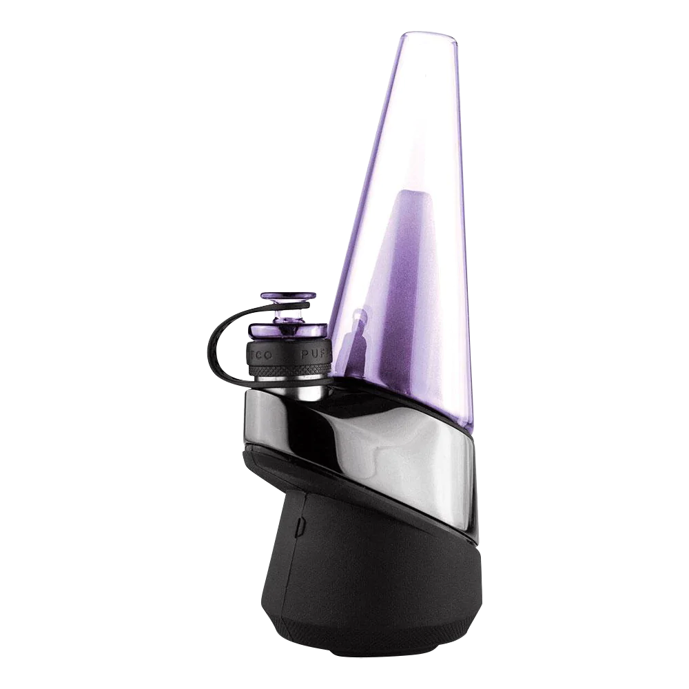 Puffco Peak Colored Glass Attachment in purple, side view on white background