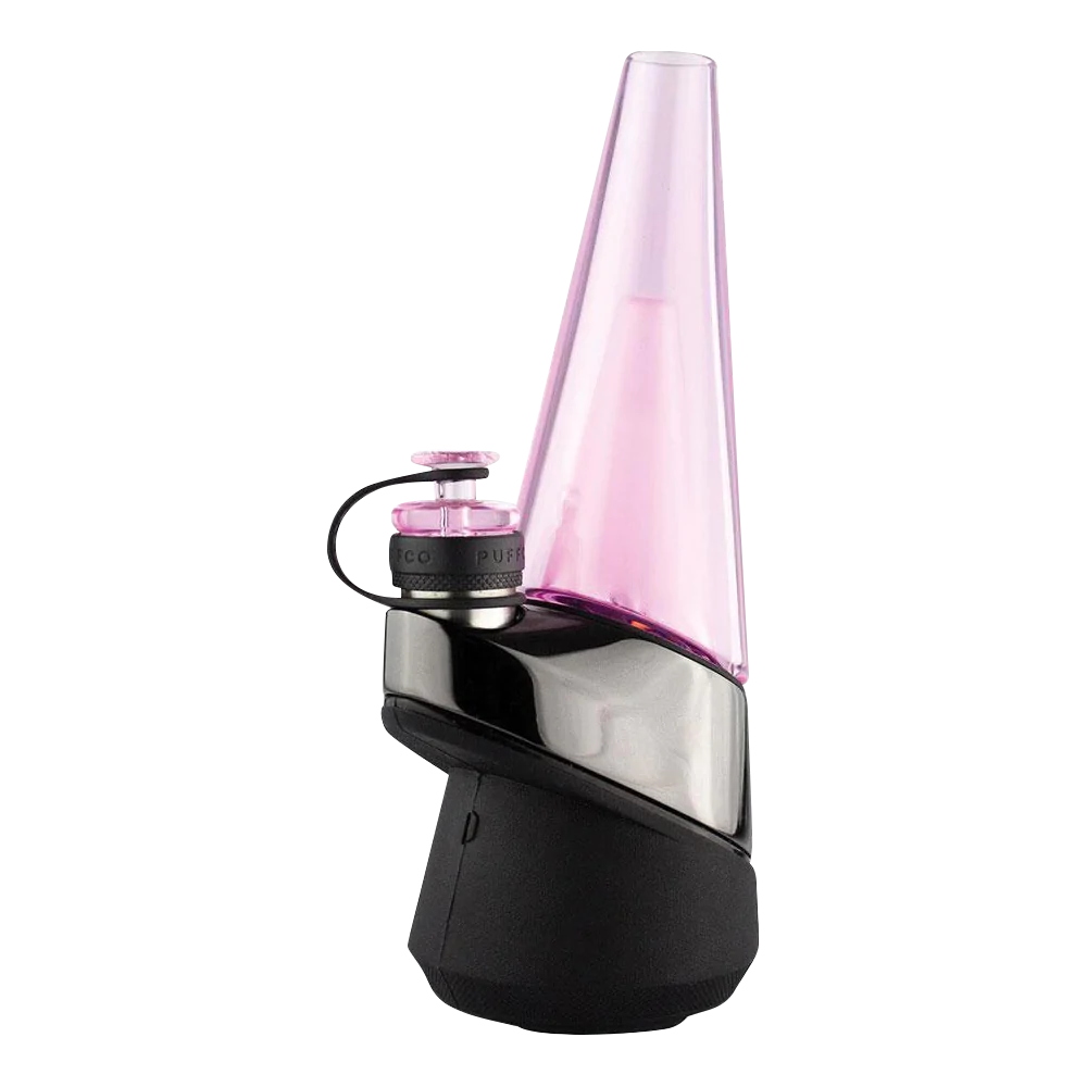 Puffco Peak Colored Glass Attachment in Pink, Side View on Seamless White Background
