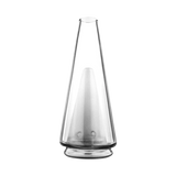 Puffco Peak clear borosilicate glass attachment for vaporizers, front view on white background