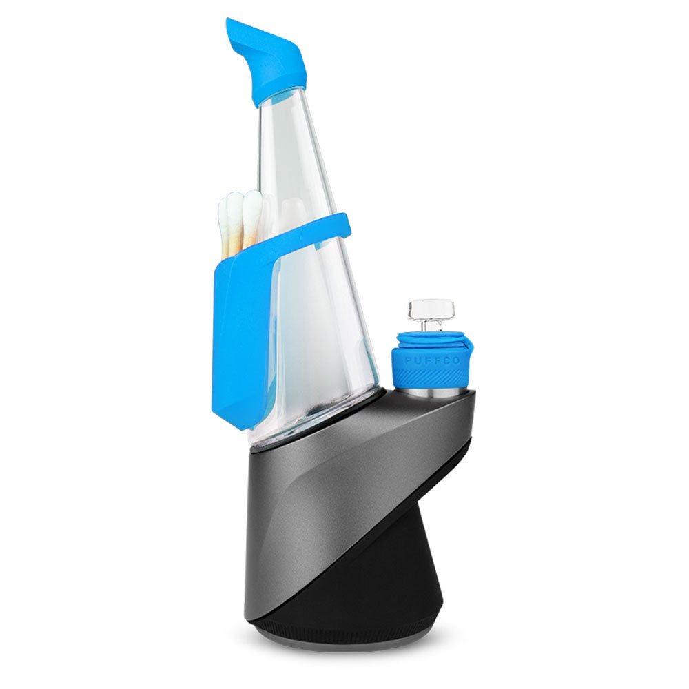Puffco Peak Pro Travel Pack V2 in blue with Ball Carb Cap, silicone dab rig accessories