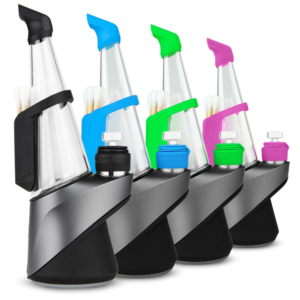 Puffco Peak Pro Travel Pack V2 with Ball Carb Cap in assorted colors, angled front view