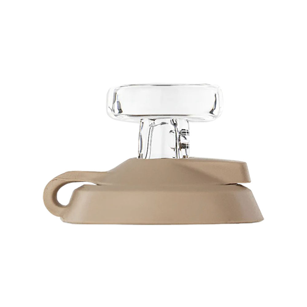 Puffco Proxy Ball Carb Cap in Desert color, borosilicate glass with silicone grip, front view on white background