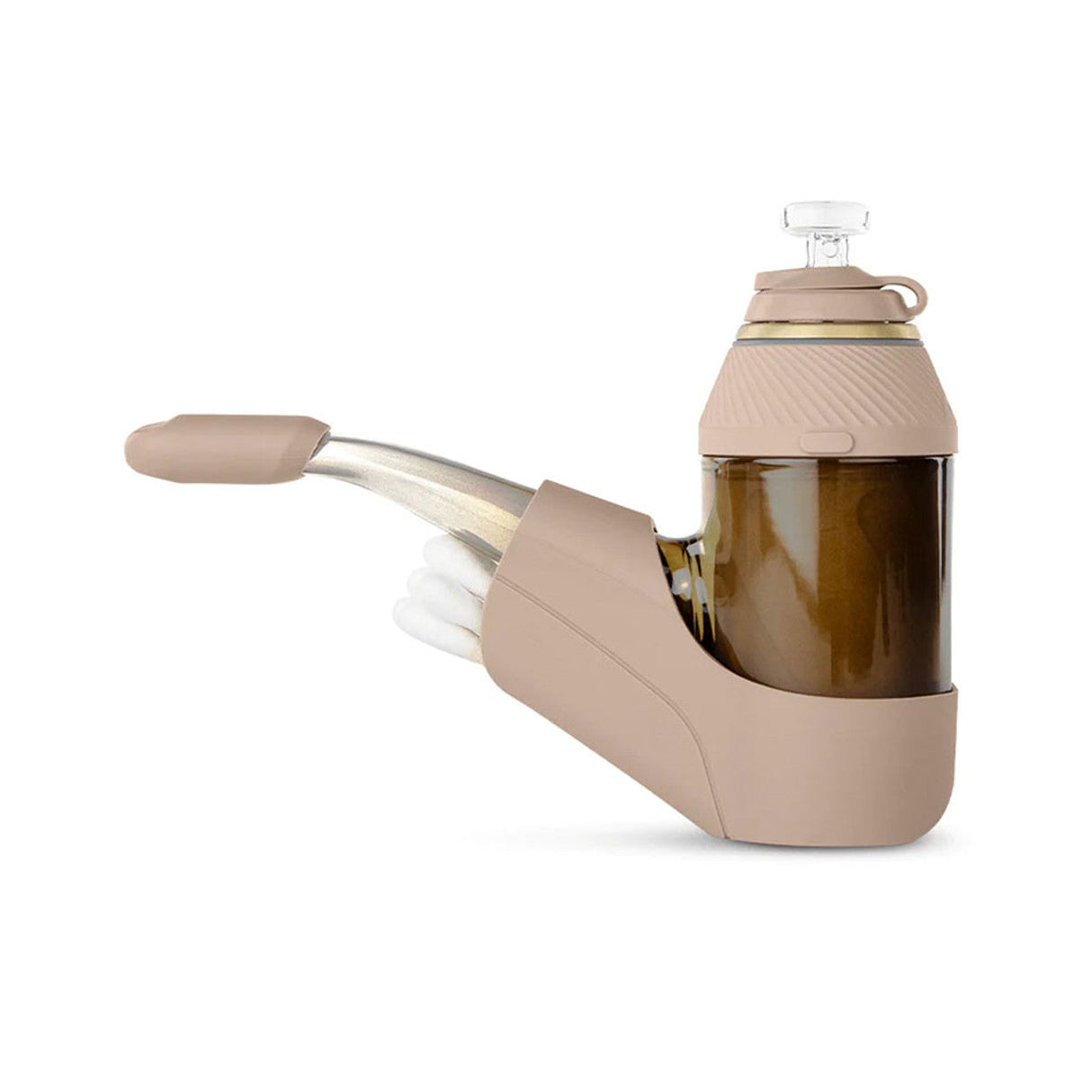 Puffco Proxy Travel Pack and Ball Cap in Desert Storm color, side view, designed for portable concentrate use