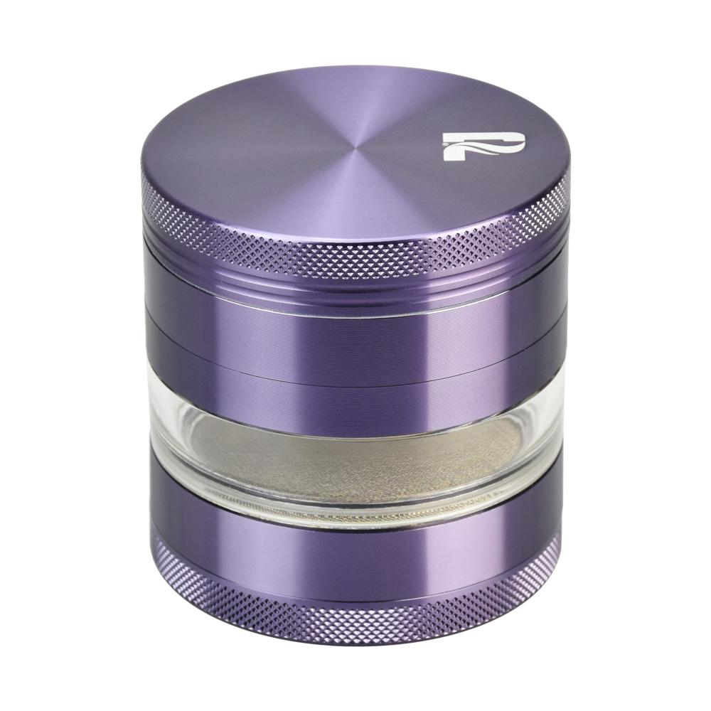 Pulsar 2.5" Aluminum 4-Piece Grinder in Purple with Stash Window, Front View