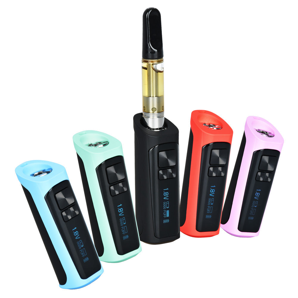 Pulsar 510 Payout 2.0 Vape Batteries in various colors with digital display, 400mAh, angled view