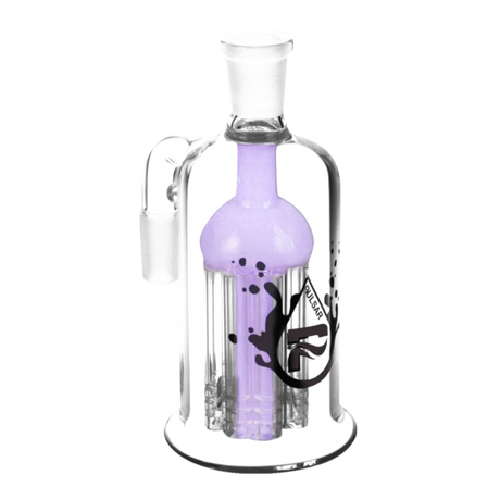 Pulsar 8 Arm Ash Catcher with clear borosilicate glass and purple accents, front view