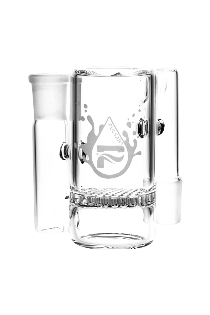 Pulsar 90° Honeycomb Ash Catcher, clear borosilicate glass, front view on white background
