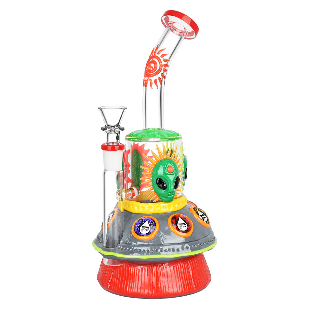 Pulsar Alien Spaceship Water Pipe, 9.5" with Honeycomb Percolator, Front View