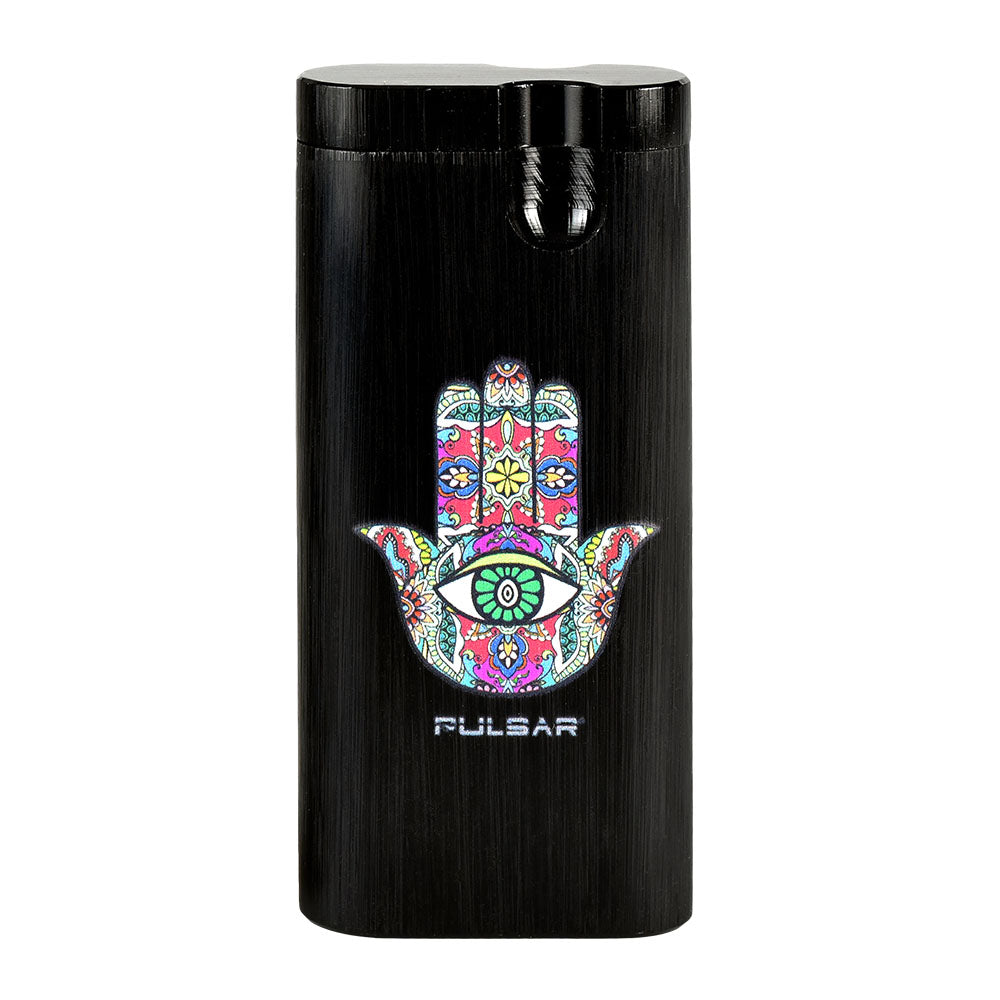 Pulsar Anodized Aluminum Dugout with Colorful Design, 4" Chillum, for Dry Herbs - Front View