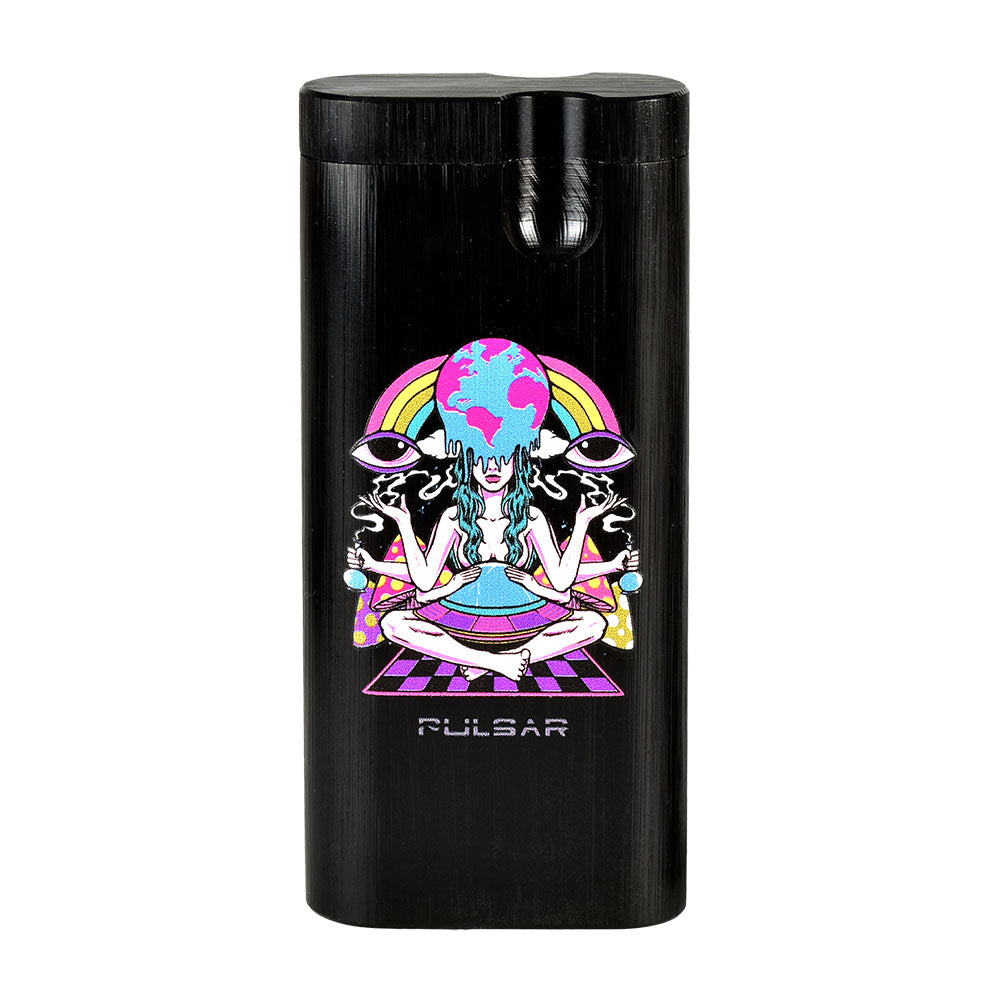 Pulsar Anodized Aluminum Dugout with Psychedelic Design, Front View, 4" for Dry Herbs