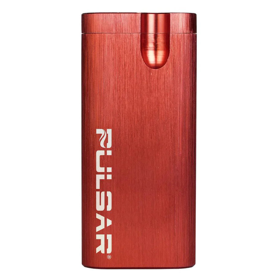 Pulsar Anodized Aluminum Dugout in Red, Front View, Compact and Durable Metal Hand Pipe