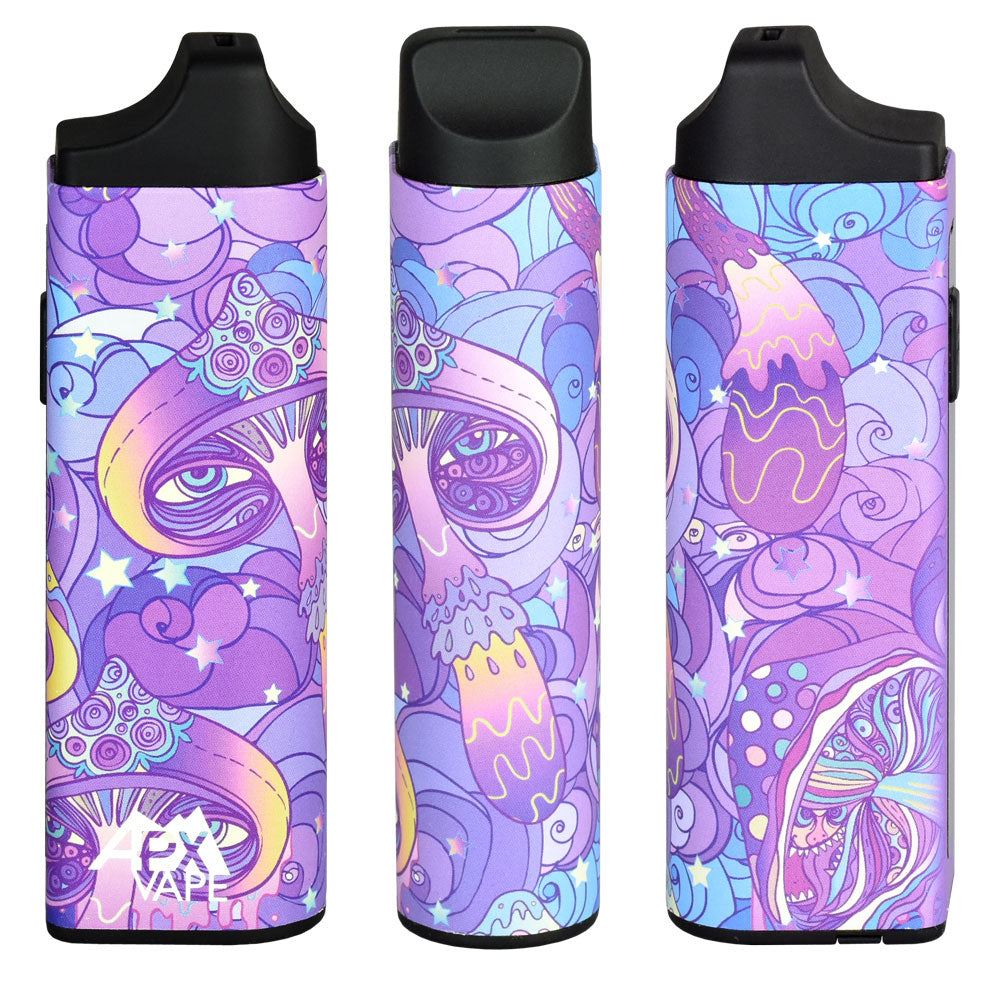 Pulsar APX Vape V3 in psychedelic colors, 1600mAh, front and side views, portable dry herb vaporizer