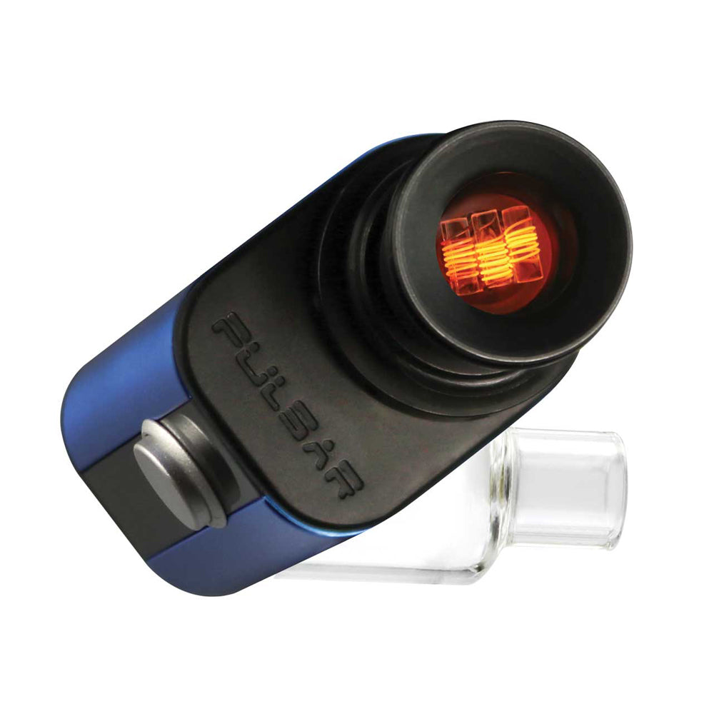 Pulsar APX Wax V3 Atomizer Kit in Full Metal Black, angled view with glowing coils