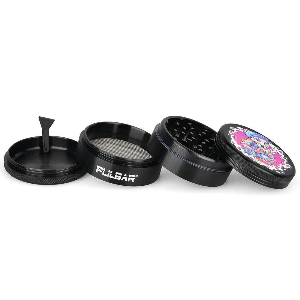 Pulsar Artist Series Metal Grinder - Skullbanger Design, 4-Piece with Screen, 2.5" Diameter