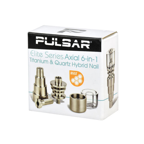 Pulsar Axial 6-in-1 Hybrid Nail with Titanium & Quartz components, displayed with packaging