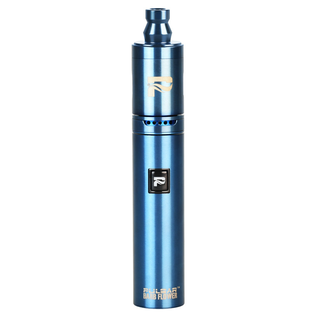 Pulsar Barb Flower Electric Pipe in Blue - Front View - Portable Dry Herb Vaporizer with Steel Body