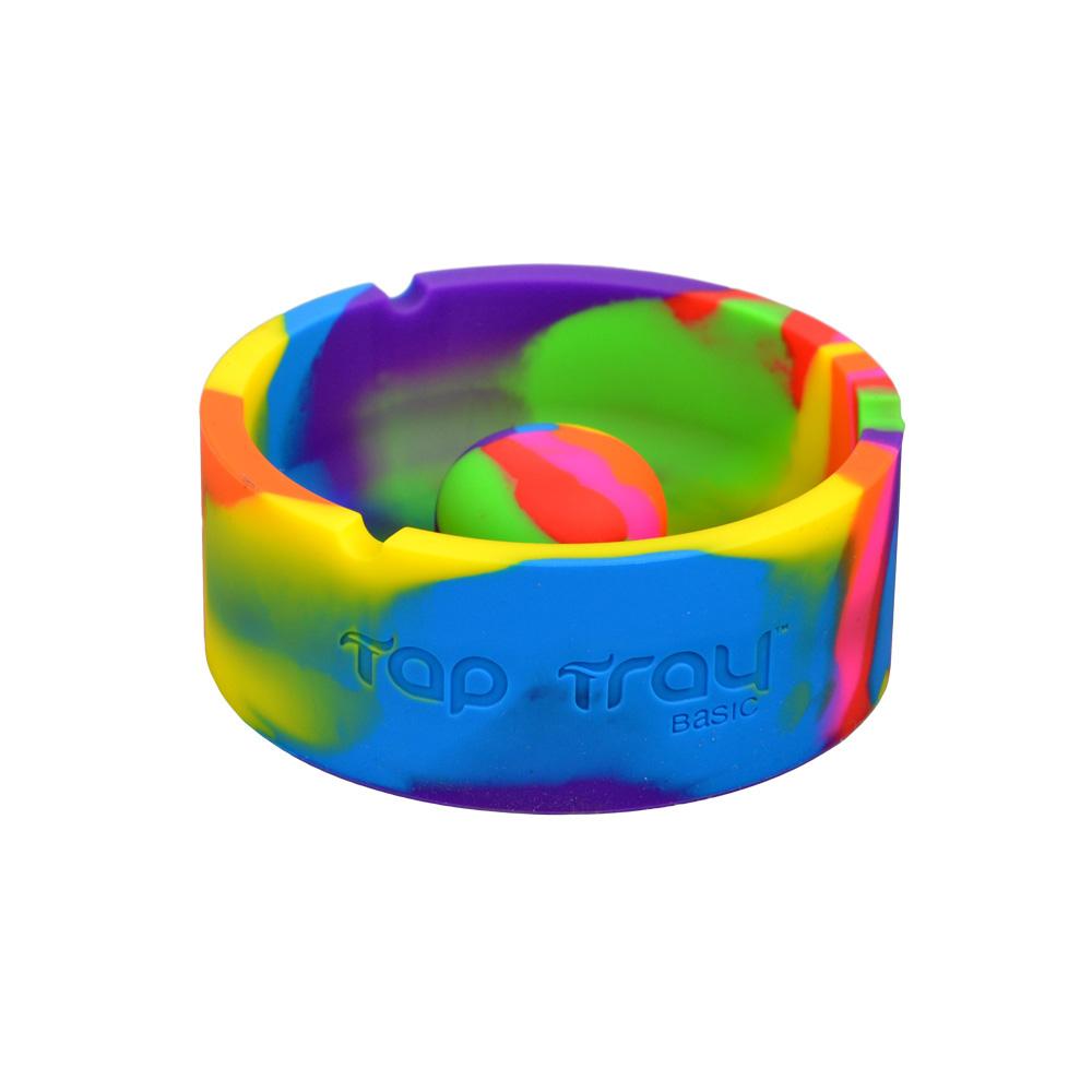 Pulsar Basic Tap Tray Ashtray in vibrant rainbow silicone, perfect for rolling accessories
