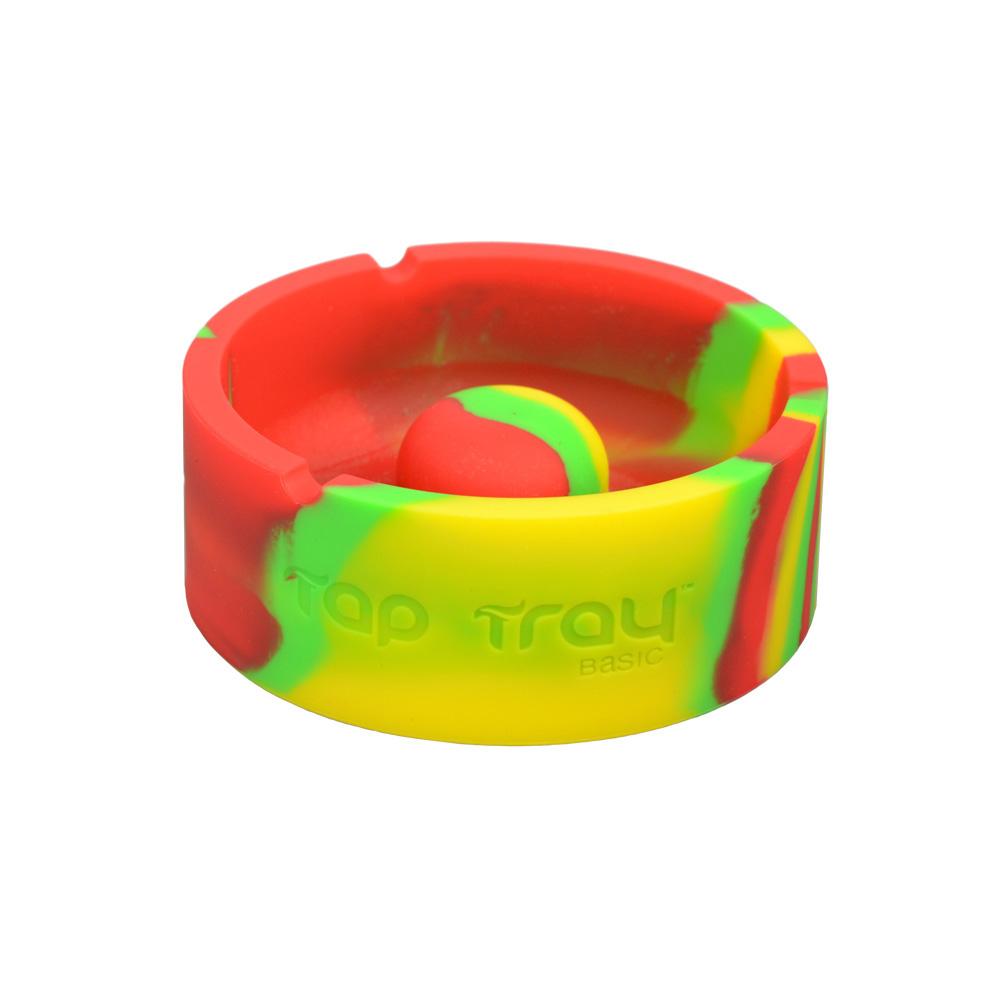 Pulsar Basic Tap Tray Ashtray in vibrant rainbow silicone, perfect for rolling accessories, top view