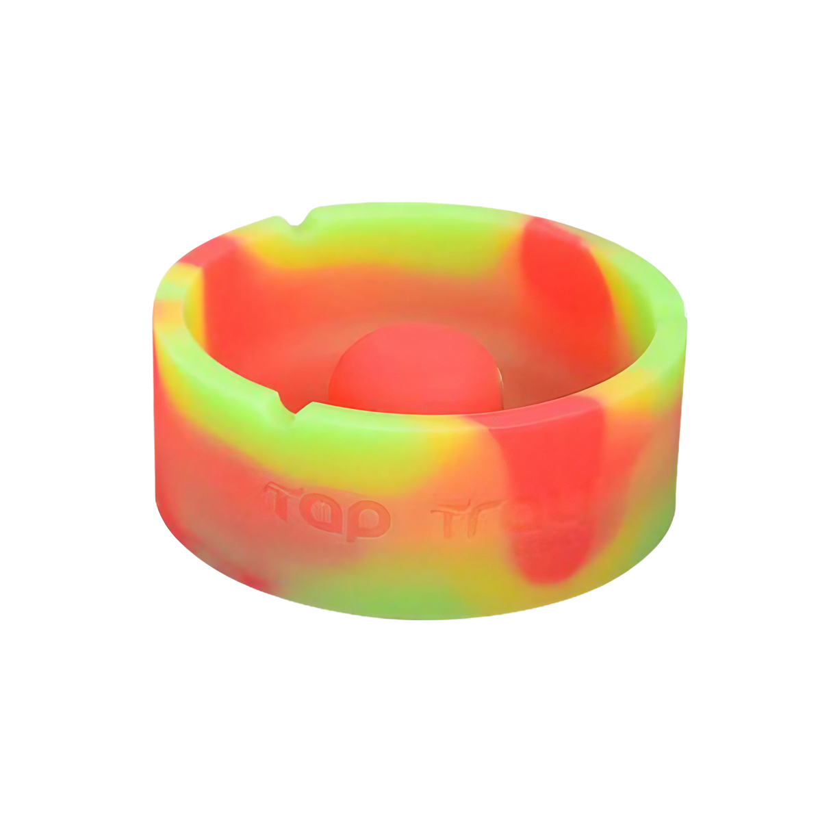 Pulsar Basic Tap Tray Ashtray in vibrant tie-dye silicone, front view, easy to clean and unbreakable