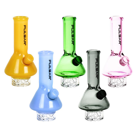 Assorted Pulsar Beaker Helix Carb Caps in various colors with borosilicate glass