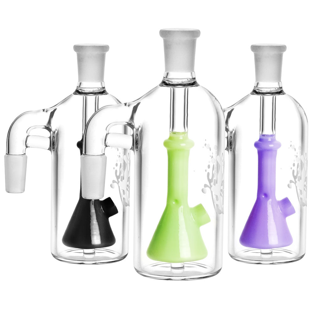 Pulsar Beaker Perc Ash Catchers in black, green, purple - 90 Degree Joint - Front View